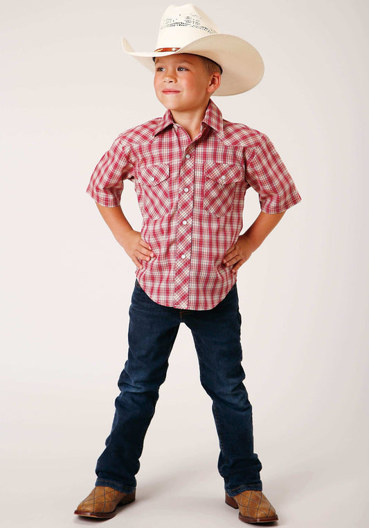 Roper Boys Short Sleeve Snap Red And Multi Colored Small Scale Western Shirt - Roper - Flyclothing LLC