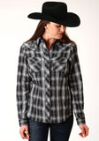 Roper Womens Long Sleeve Snap Black And White Plaid Western Shirt - Roper