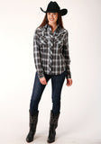 Roper Womens Long Sleeve Snap Black And White Plaid Western Shirt - Roper