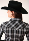 Roper Womens Long Sleeve Snap Black And White Plaid Western Shirt - Roper