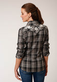 Roper Womens Long Sleeve Snap Black And Cream Plaid Western Shirt - Roper