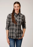 Roper Womens Long Sleeve Snap Black And Cream Plaid Western Shirt - Roper