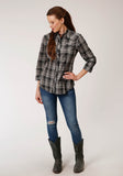 Roper Womens Long Sleeve Snap Black And Cream Plaid Western Shirt - Roper
