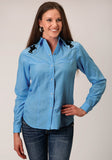 Roper Womens Long Sleeve Snap Solid Broadcloth Heritage Blue Western Shirt - Roper