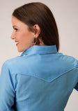 Roper Womens Long Sleeve Snap Solid Broadcloth Heritage Blue Western Shirt - Roper
