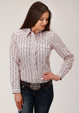 Roper Womens Long Sleeve Snap Wine And Cream Wallpaper Print Western Shirt - Roper