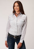 Roper Womens Long Sleeve Snap White Black Grey Teardrop Print Western Shirt - Roper