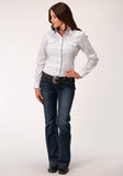 Roper Womens Long Sleeve Snap White Black Grey Teardrop Print Western Shirt - Roper