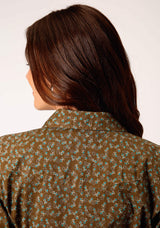 Roper Womens Long Sleeve Snap Brown Turquoise And Cream Mini Floral Print Western Shirt - Roper - Flyclothing LLC