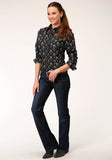 Roper Womens Long Sleeve Snap Black And Cream Floral Print Western Shirt - Roper