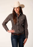 Roper Womens Long Sleeve Snap Brown White Retro Print Western Shirt - Roper - Flyclothing LLC