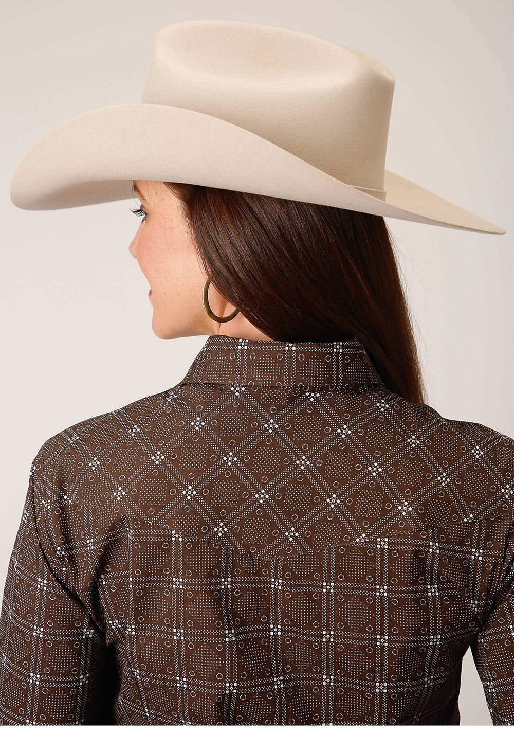 Roper Womens Long Sleeve Snap Brown White Retro Print Western Shirt - Roper - Flyclothing LLC