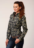Roper Womens Long Sleeve Snap Vintage Dark Floral Print Western Shirt - Roper