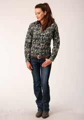 Roper Womens Long Sleeve Snap Vintage Dark Floral Print Western Shirt