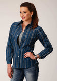 Roper Womens Long Sleeve Snap Navy Khaki Floral Wallpaper Print Western Shirt - Roper - Flyclothing LLC