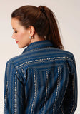 Roper Womens Long Sleeve Snap Navy Khaki Floral Wallpaper Print Western Shirt - Roper - Flyclothing LLC