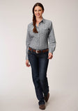 Roper Womens Long Sleeve Snap Navy And Cream Floral Print Western Shirt - Roper