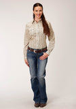 Roper Womens Long Sleeve Snap Cream And Brown Wallpaper Stripe Western Shirt - Roper
