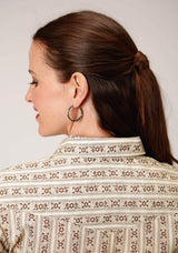 Roper Womens Long Sleeve Snap Cream And Brown Wallpaper Stripe Western Shirt - Roper - Flyclothing LLC