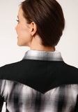 Roper Womens Long Sleeve Snap Black White And Grey Plaid Western Shirt - Roper