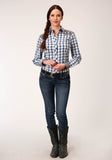 Roper Womens Long Sleeve Snap Royal Black And Cream Plaid Western Shirt - Roper