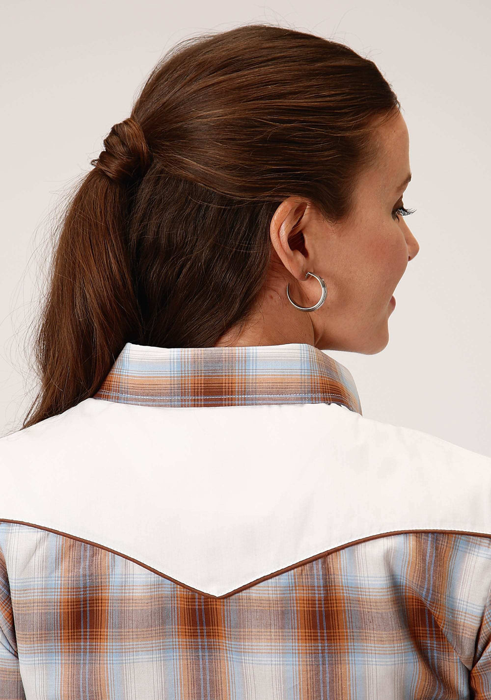 Roper Womens Long Sleeve Snap Butterscotch Light Blue Cream Plaid Western Shirt - Roper - Flyclothing LLC