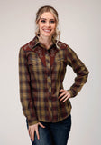 Roper Womens Long Sleeve Snap Caramel And Grey Plaid Western Shirt - Roper