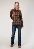 Roper Womens Long Sleeve Snap Caramel And Grey Plaid Western Shirt - Roper