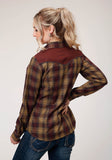 Roper Womens Long Sleeve Snap Caramel And Grey Plaid Western Shirt - Roper