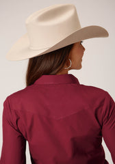 Roper Womens Long Sleeve Snap Solid Broadcloth Deepoly Rayonusset Western Shirt