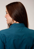 Roper Womens Long Sleeve Snap Solid Broadcloth Deep Teal Western Shirt - Roper