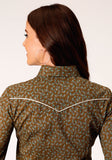 Roper Womens Long Sleeve Snap Brown Turquoise And Cream Mini Floral Western Shirt - Roper