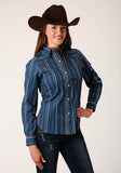 Roper Womens Long Sleeve Snap Navy Khaki Floral Wallpaper Print Western Shirt - Roper