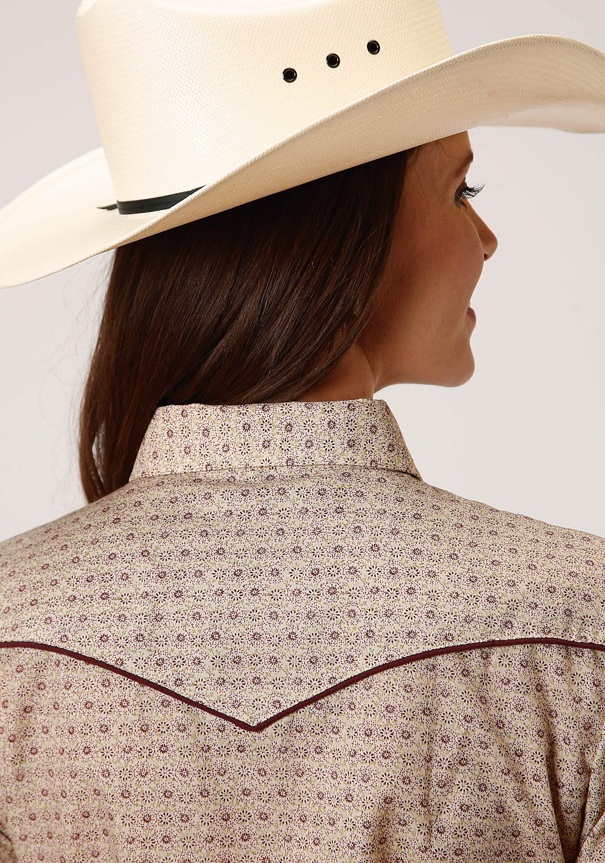 Roper WOMENS LONG SLEEVE SNAP BEIGE AND RUST VINTAGE FLORAL PRINT WESTERN SHIRT - Roper - Flyclothing LLC