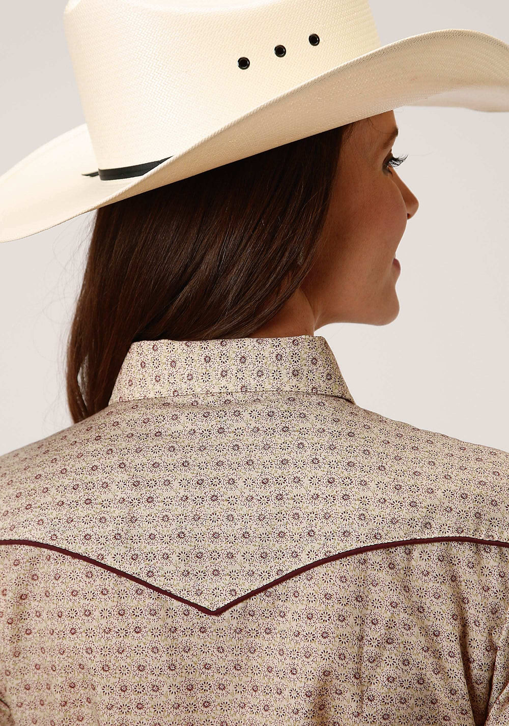 Roper WOMENS LONG SLEEVE SNAP BEIGE AND RUST VINTAGE FLORAL PRINT WESTERN SHIRT - Roper - Flyclothing LLC