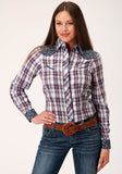 Roper Womens Long Sleeve Snap Wine Navy And White Plaid Western Shirt - Roper