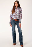 Roper Womens Long Sleeve Snap Wine Navy And White Plaid Western Shirt - Roper