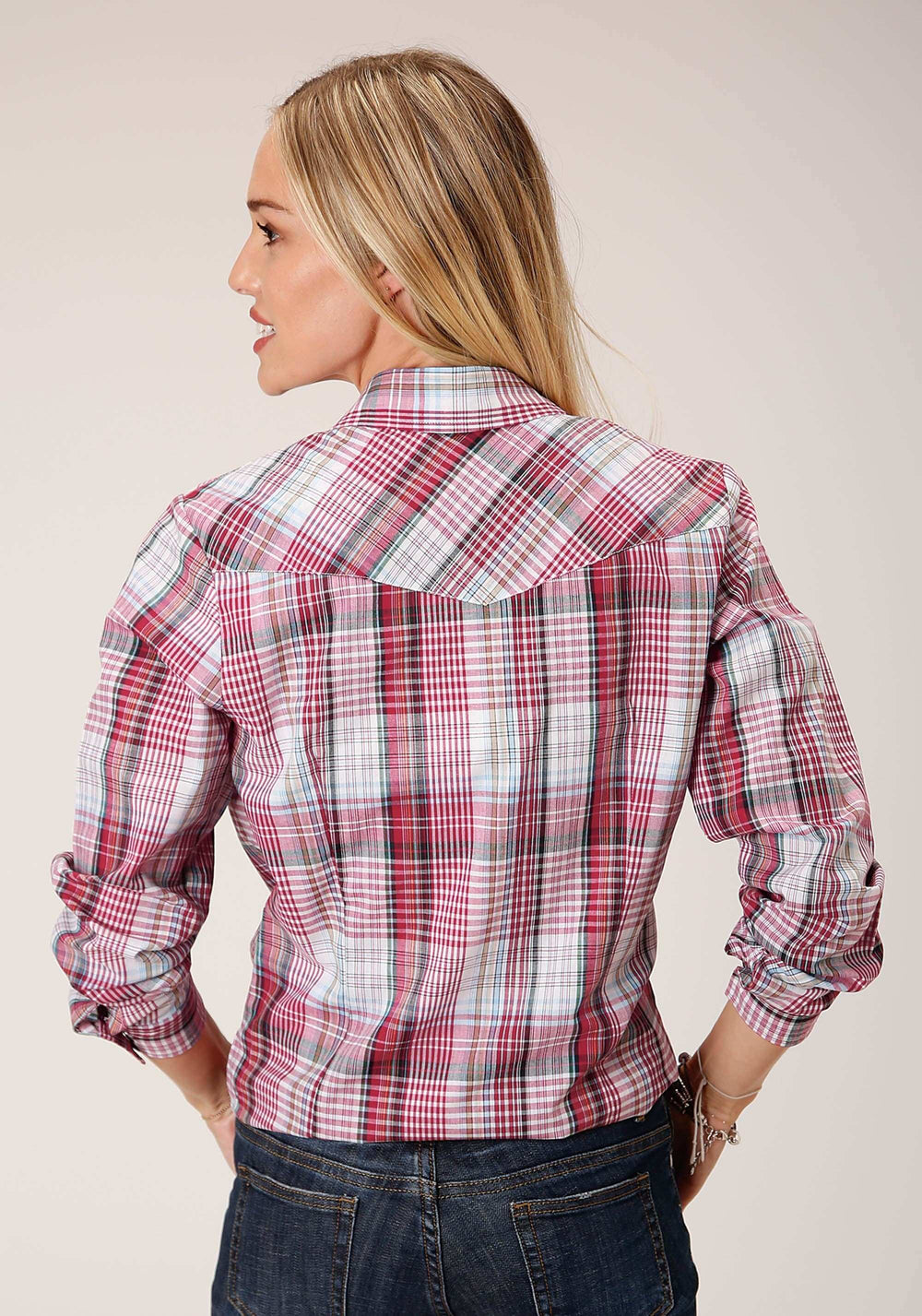 Roper Womens Long Sleeve Snap Red Primary Colors Plaid Western Shirt - Roper - Flyclothing LLC