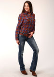 Roper Womens Long Sleeve Snap Wine And Peri Plaid Western Shirt - Roper