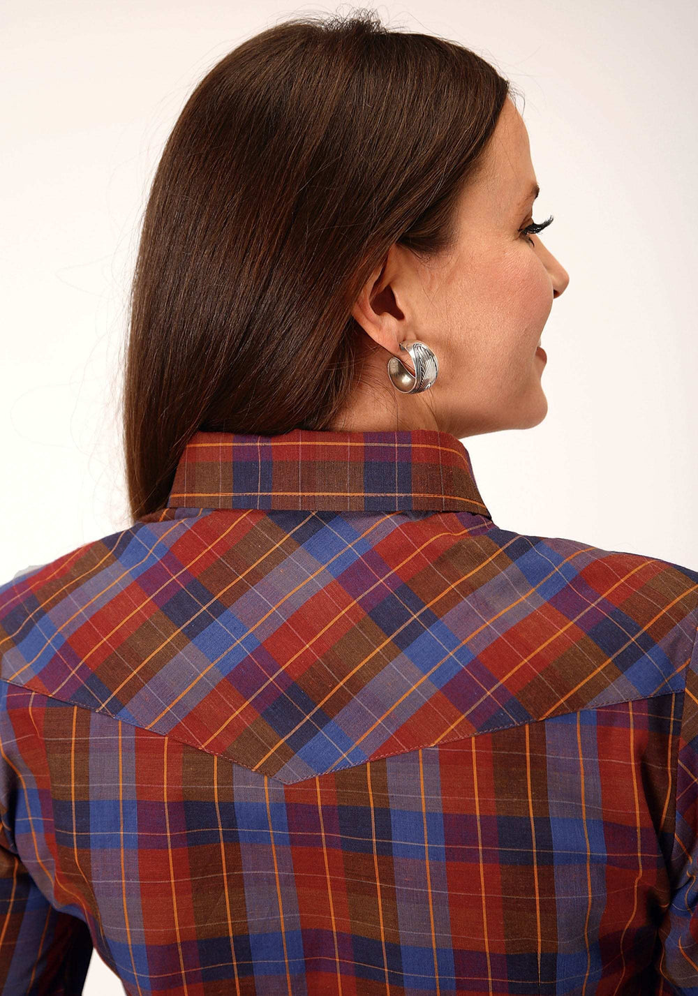 Roper Womens Long Sleeve Snap Wine And Peri Plaid Western Shirt - Roper - Flyclothing LLC