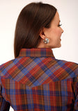 Roper Womens Long Sleeve Snap Wine And Peri Plaid Western Shirt - Roper