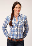 Roper Womens Long Sleeve Snap Peri Cream And Tan Plaid Western Shirt - Roper