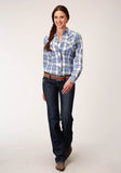 Roper Womens Long Sleeve Snap Peri Cream And Tan Plaid Western Shirt - Roper