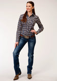 Roper Womens Long Sleeve Snap Royal Brown And Yellow Plaid Western Shirt - Roper