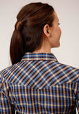 Roper Womens Long Sleeve Snap Royal Brown And Yellow Plaid Western Shirt - Roper