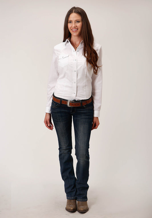 Roper Womens Long Sleeve Snap Tone On Tone Stripe Optic White Western Shirt