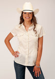 Roper Womens Short Sleeve Snap Cream Diamond Print Western Shirt - Roper