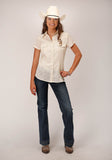 Roper Womens Short Sleeve Snap Cream Diamond Print Western Shirt - Roper