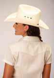 Roper Womens Short Sleeve Snap Cream Diamond Print Western Shirt - Roper