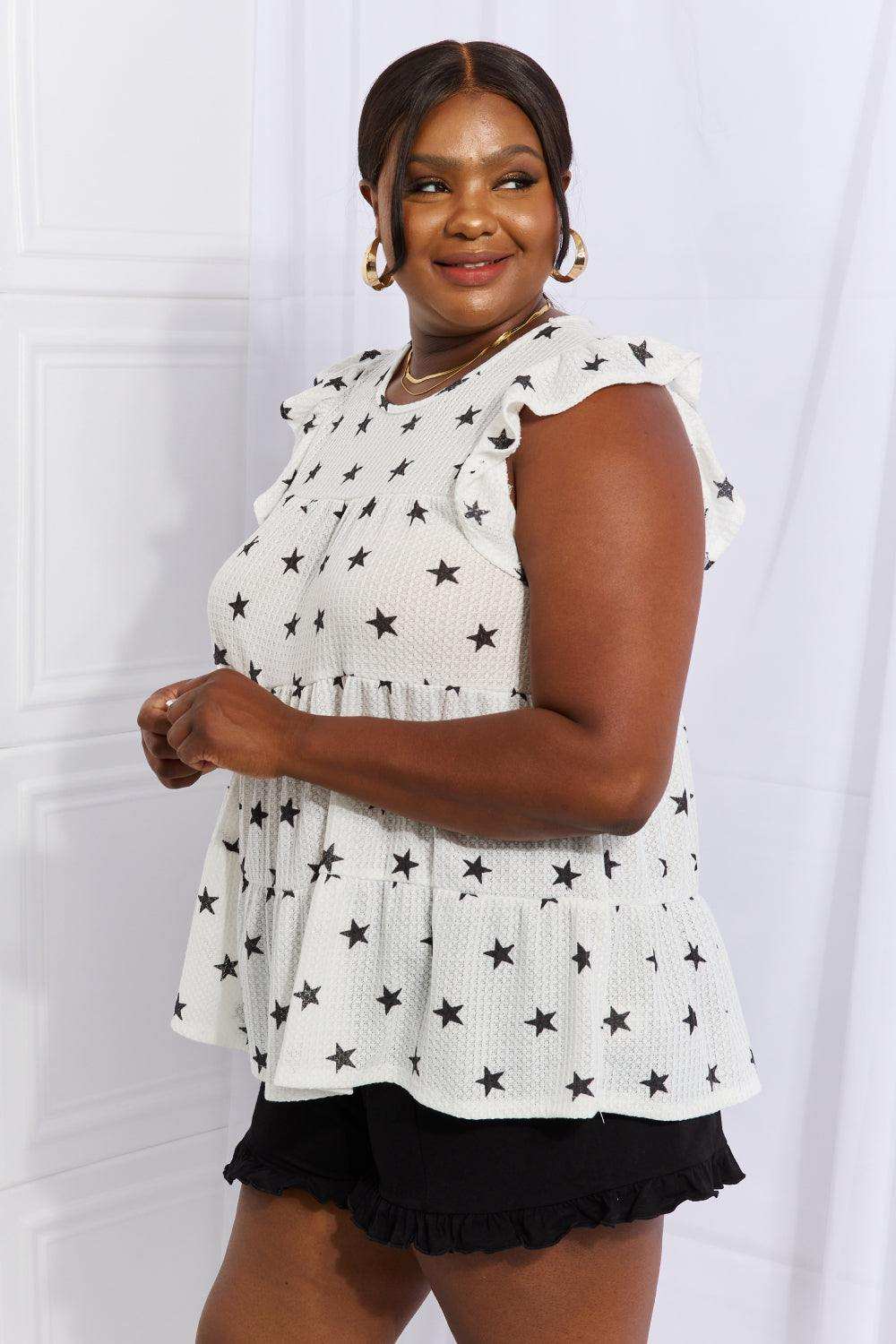 Heimish Shine Bright Full Size Butterfly Sleeve Star Print Top - Trendsi - Flyclothing LLC